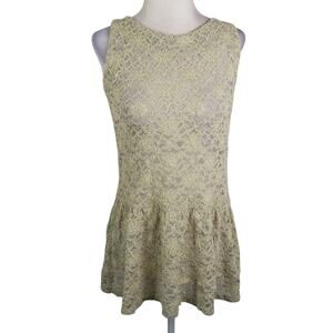 Vintage 90s Light Green Floral Lace Sleeveless Peplum Blouse Top S
